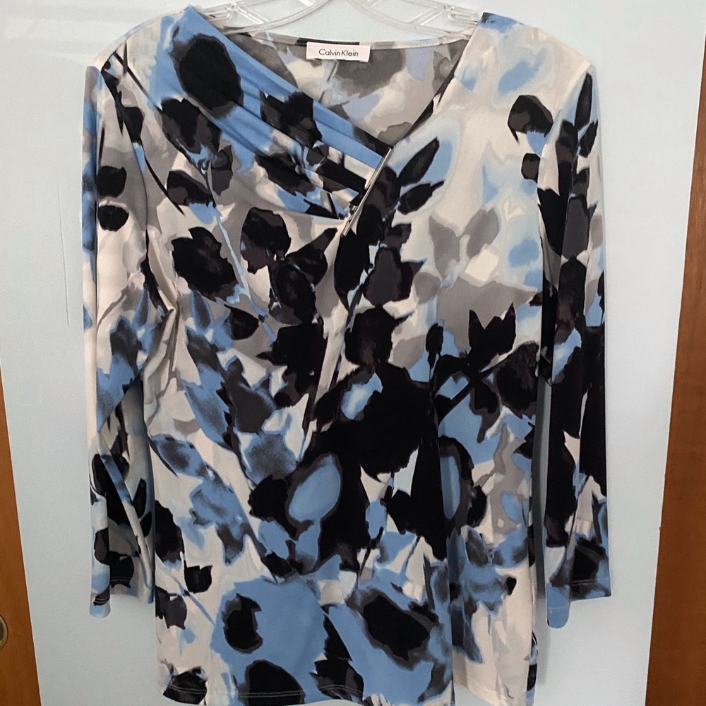 Calvin Klein Black, Blue and White Print Top